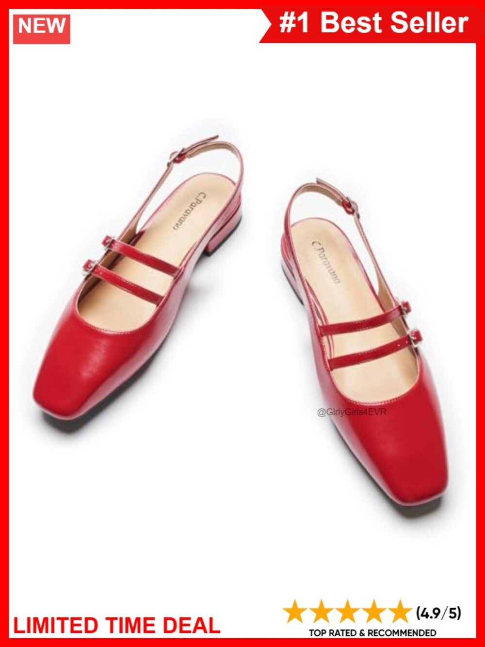 Slingback Flats Memory Foam Cushioned Square Toe Ankle Strap Shoes